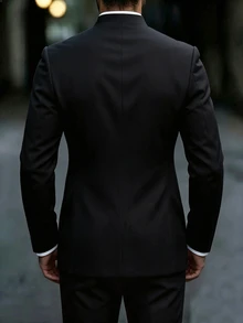 Manfinity AFTRDRK 男士優雅派對純色立領單排扣黑色西裝外套，完美的節日禮物選擇 - 黑色 - 查看 2