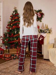 SHEIN Women's Cartoon Print Long Sleeve Top And Pants Casual Daily Home Pajama Set - Multicolor - View 2