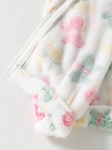 SHEIN 女童毛絨夾克，棕色底色配白色波點，復古俏皮風格。立領拉鍊短版設計，修身貼合。甜美與酷感融合，適合各種場合，秋冬百搭必備 - 彩色 - 查看 7
