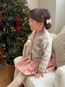 DAZY Baby Girl Striped Long Sleeve Knit Cardigan With Collar, Autumn/Winter - Grey - View 6