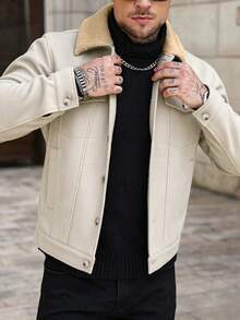 Manfinity CasualCool 男士秋冬翻領長袖單排扣休閒大衣 - 卡其色 - 查看 5