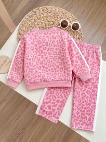 Infant Girls Round Neck Long Sleeve Pullover Sweatshirt + Straight Leg Sweatpants - Multicolor - View 2