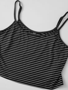 SHEIN CURVE+ 針織純色前扣開襟衫配條紋飾邊，修身抽繩細肩帶背心，優雅休閒通勤日常出遊長褲大尺碼2件套 - 黑與白 - 查看 3