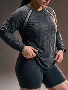 Powerista تي شيرت نسائي مقاس كبير بتصميم ألوان متباينة كاجوال للاستخدام اليومي والسفر والرياضة - رمادي غامق - مشاهدة 4