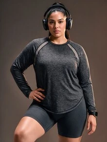 Powerista تي شيرت نسائي مقاس كبير بتصميم ألوان متباينة كاجوال للاستخدام اليومي والسفر والرياضة - رمادي غامق - مشاهدة 1