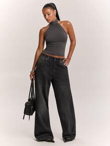 SHEIN BAE 95% Cotton Women's Casual Sexy Backless Tank Top - Dark Grey - View 3