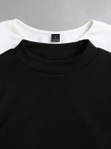 Flirla Casual Minimalist All-Match Commute Thermal Lined Versatile Round Neck Stand Collar 2 Pieces Set Black White Women's Bodysuit Everyday Fall - Multicolor - View 6