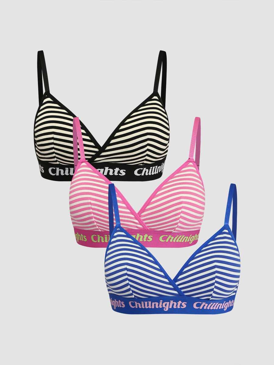 Chillnights طقم ملابس داخلية نسائي مخطط بألوان متباينة بتصميم بسيط - متعدد الألوان - مشاهدة 1