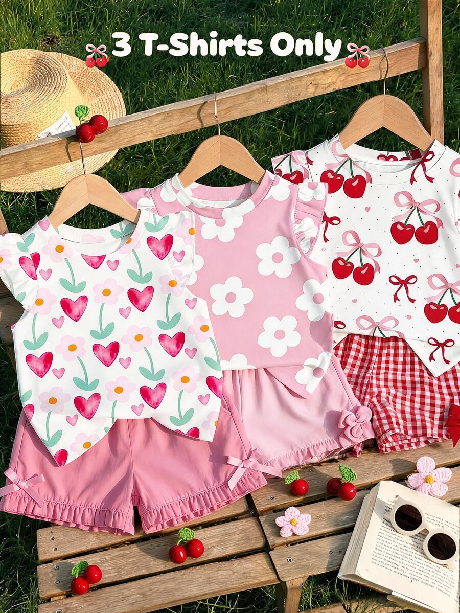 3PCS Young Girls T-Shirts - Multicolor - View 1