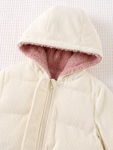 SHEIN 女嬰可愛秋冬百搭休閒保暖燈芯絨內層加厚連帽外套 - 卡其色 - 查看 3