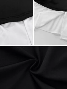 SHEIN Clasi Plus Size Minimalist Casual Versatile Colorblock Collared Long Sleeve Top For Women - Black and White - View 6