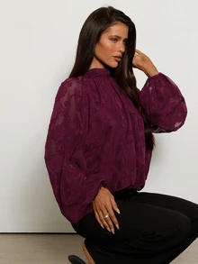 Aloruh Women's Solid Color Minimalist Applique Pattern Shirt, Casual, Suitable For Dating, Vacation, Party, Daily Outings, Gatherings, Outdoor Activities - Burgundy - View 5