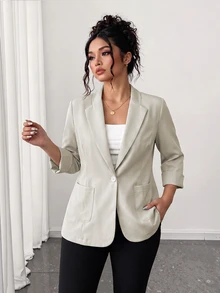 DAZY Plus Size Women Solid Color Casual Versatile Daily Wear Long Sleeve Jacket - White - View 3