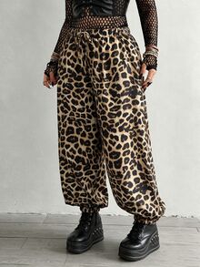 Whyspr Plus Size Dark Style Patchwork Print Loose Pants - Multicolor - View 3