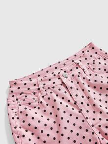 ROMWE Y2K Autumn/Winter Versatile Retro Coffee Pink Polka Dot Color Ultra Low Waist Women's Denim Capris - Pink - View 3
