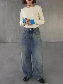 FRIFUL 女款撞色圓領長袖透視蕾絲布料層次感休閒百搭上衣，秋冬款 - 米色 - 查看 3