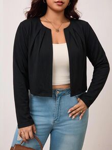 Truni Plus-Size Women's Casual Black Knit Cardigan, Suitable For Daily Commuting Pear Body,Triangle Body - Black - View 4
