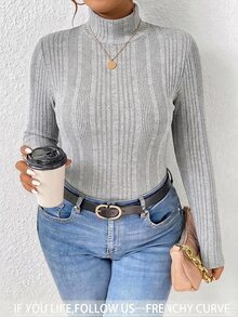 SHEIN Frenchy 大尺碼女款純色休閒日常長袖T恤 - 灰色 - 查看 6