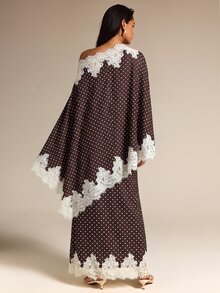 COSMINA بلوزة نسائية كاجوال يومية بتصميم كتف غير متماثل مع رقعات دانتيل - متعدد الألوان - مشاهدة 6