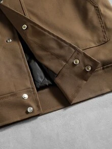 Manfinity Roghcode Men's Button Quilted Pocket Long Sleeve Jacket - Brown - View 11