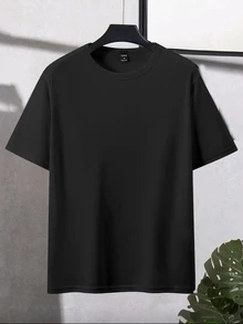 HypeHours Men's Solid Color Casual Daily Short Sleeve T-Shirt - Black - View 3