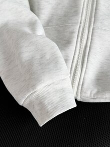 SHEIN 女童春季連帽拉鍊外套 針織面料 寬鬆版型 淺灰色 街頭健身校園穿搭 街頭風 寬大款 - 灰色 - 查看 5