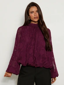 Aloruh Women's Solid Color Minimalist Applique Pattern Shirt, Casual, Suitable For Dating, Vacation, Party, Daily Outings, Gatherings, Outdoor Activities - Burgundy - View 1