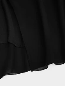 Sweetra Weetra Women's Fashion High-End Elegant Design Mesh Patchwork Black Flowy A-Line Skirt - Black - View 4