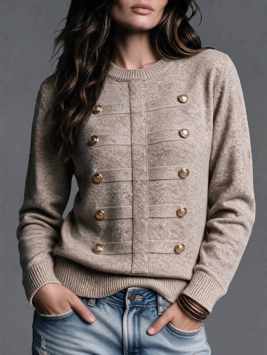 Trelyra Sweater Lengan Panjang Kasual Wanita Warna Polos untuk Sehari-hari - Vanilla Oat - View 1
