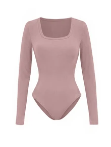 SHEIN 女款純色極簡長袖連身衣，日常穿著 - 藕粉色 - 查看 3