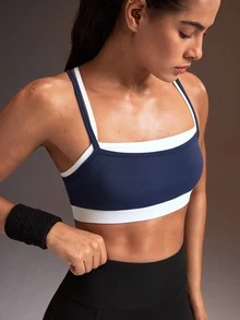Powerista Women's Blue + White Colorblock Sports Bra With Double Shoulder Straps - Blue - View 5