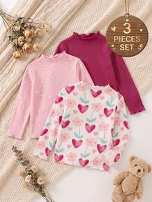 Baby Girls' Frill-Edge Long-Sleeve Casual Tops (3-Pack) - Multicolor - View 3