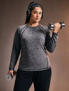Powerista تي شيرت رياضي نسائي مقاس كبير بياقة دائرية وظهر مفتوح وأكمام طويلة فضفاض ومريح - الأسود - مشاهدة 4