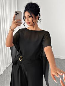 Elenzga Plus Size Autumn Slimming Elegant Banquet Party Evening Gown Black High-End 3 Pieces Set - Black - View 6