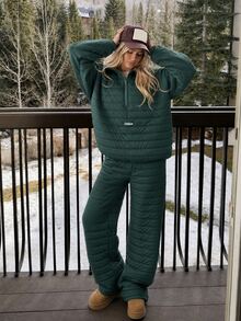 Livesso Women's Denim Long Sleeve Hooded Jacket And Pants Casual Daily Home Sleepwear Set - Army Green - View 10