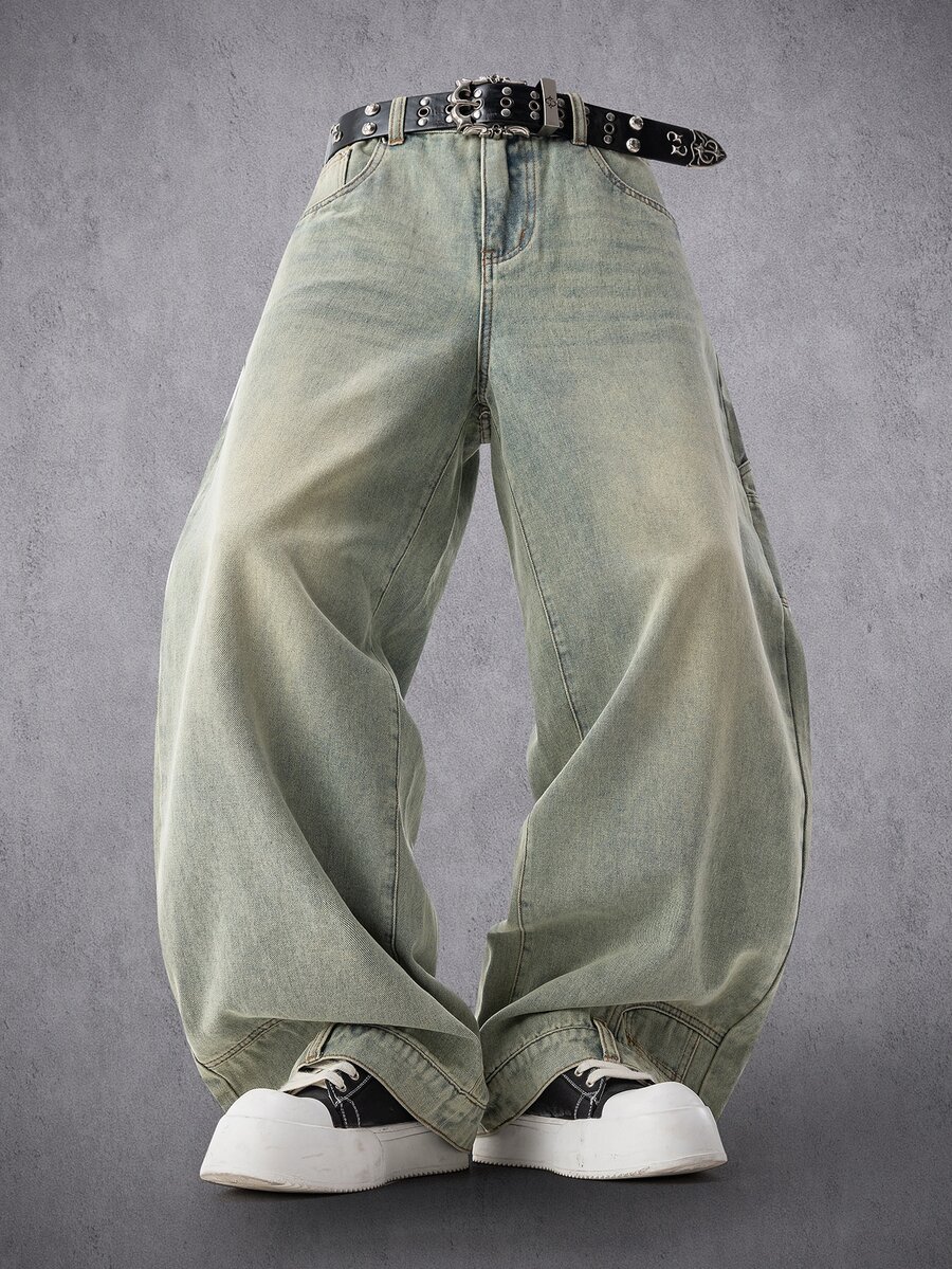 Manfinity Denimwave Men's Loose Wide Leg Light Wash Distressed Denim Jeans - Light Wash - View 1