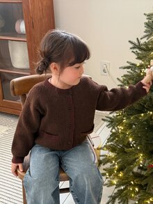 DAZY Sweater Bayi Perempuan Lengan Panjang Leher Bulat Warna Kontras Musim Gugur/Musim Dingin - Hijau - View 8