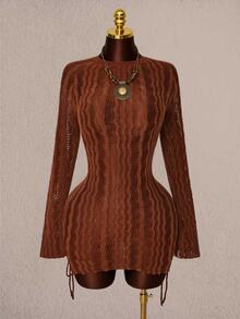 Amplova Women's Fashionable Daily Knit Backless Dress - Brown - View 3
