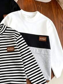 1 RANDOM PCS,Young Boys Striped High Neck Long Sleeve Top Casual Turtleneck T-Shirt,Fall And Winter - Multicolor - View 5