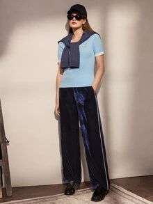 Nima Coro Women's Striped Colorblock Drawstring Waist Pocket Sweatpants - Navy Blue - View 5