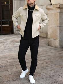 Manfinity CasualCool 男士秋冬翻領長袖單排扣休閒大衣 - 卡其色 - 查看 6