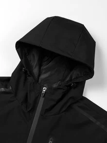 Manfinity Homme Men's Colorblock Hooded Jacket, Contrast Zipper Pocket Outerwear, Loose Fit Suitable For Outdoor Hiking, Commuting, Urban Techwear - Navy Blue - View 3