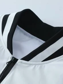 Manfinity Homme Jaket Baseball Pria Warna Putih, Model Longgar dengan Resleting, Cocok untuk Perjalanan Sehari-hari dan Liburan Akhir Pekan - Putih - View 3