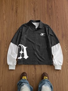 SWAVVY Men's Plaid Print 2 In 1 Shirt - Black - View 5