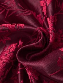 EastFlair Plus Size Elegant Solid Color Jacquard Button 3/4 Sleeve Dress - Burgundy - View 5