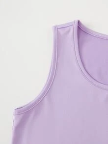 SHEIN 女孩風紫色3件套秋季穿搭，立領夾克＋細肩帶背心＋緊身褲，完整日常套裝，修身健身運動風 - 淡紫色 - 查看 7