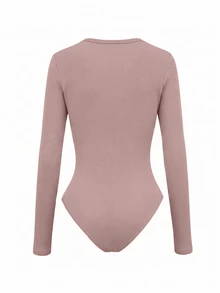 SHEIN 女款純色極簡長袖連身衣，日常穿著 - 藕粉色 - 查看 2
