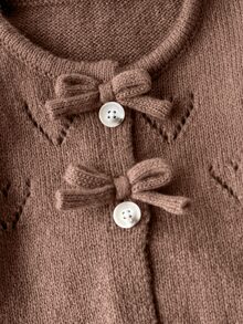 SHEIN Set Sweater Bayi, Desain Jacquard Pita Manis, Atasan Kardigan Lengan Panjang Elegan dengan Bagian Depan Terbuka Lembut dan Celana Nyaman, Eksklusif untuk Bayi Baru Lahir, Menciptakan Gaya Kasual, Sederhana Namun Modis - Coffee Brown - View 4