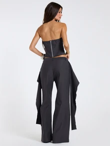 MUSERA Black Bandeau Strapless Top Fall Winter Women Outfit Casual - Dark Grey - View 3