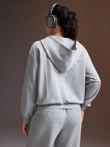 Powerista Jaket Hoodie Longgar Oversized Abu-abu untuk Wanita - Grey - View 2